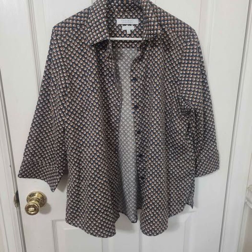 Foxcroft For Appleseeds button-down geometric blouse size 14 EUC
